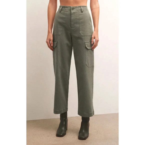 Z Supply Noah Cargo Pant in Evergreen size Large NWOT High waist Ankle Length - Picture 2 of 11